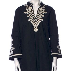 Tory Burch Black Tunic with White Embroidery